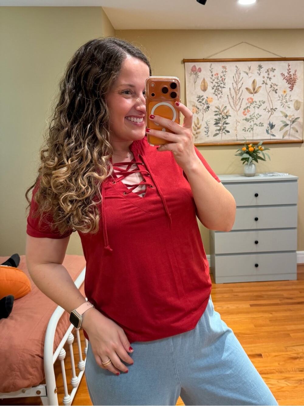 NWT Z Supply Red Faux Suede Lace-Up Short Sleeve Top Small